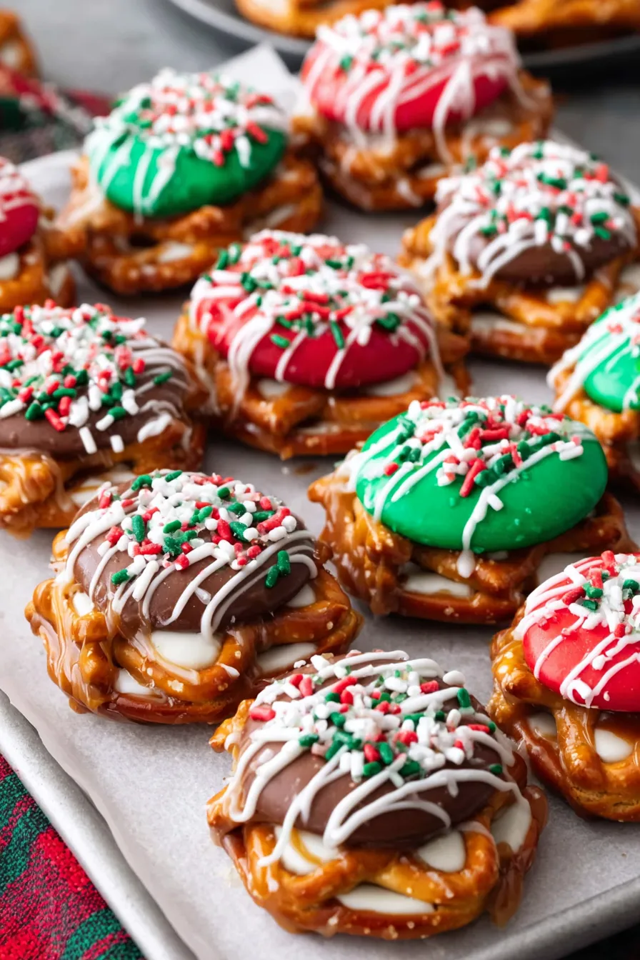 Pretzel bites on parchment with melted caramel