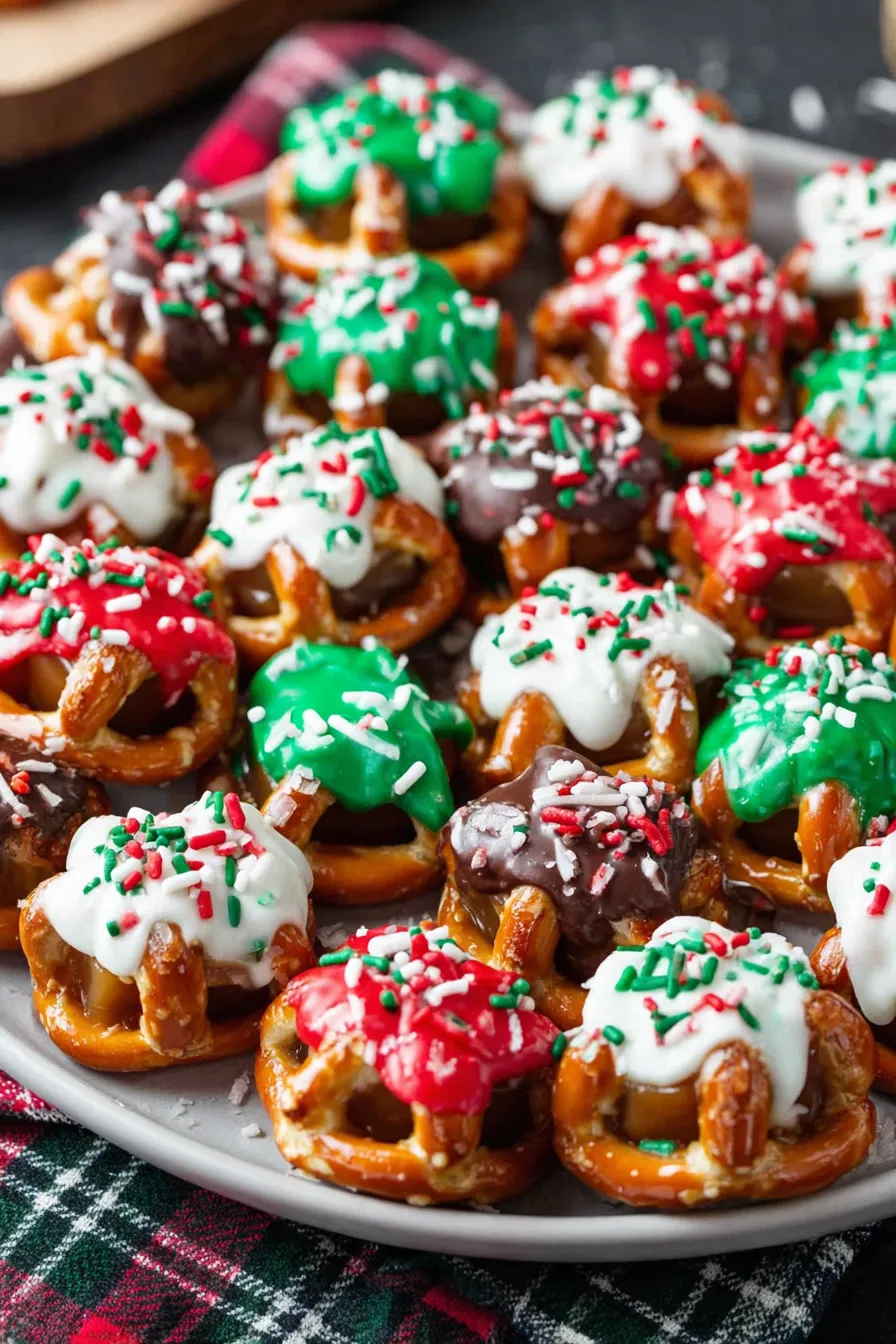 Close-up of decorated pretzel bites with sprinkles