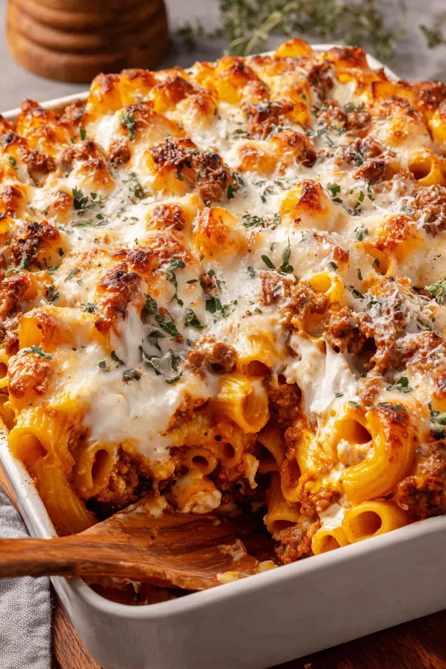 Creamy cottage cheese sauce being mixed with pasta