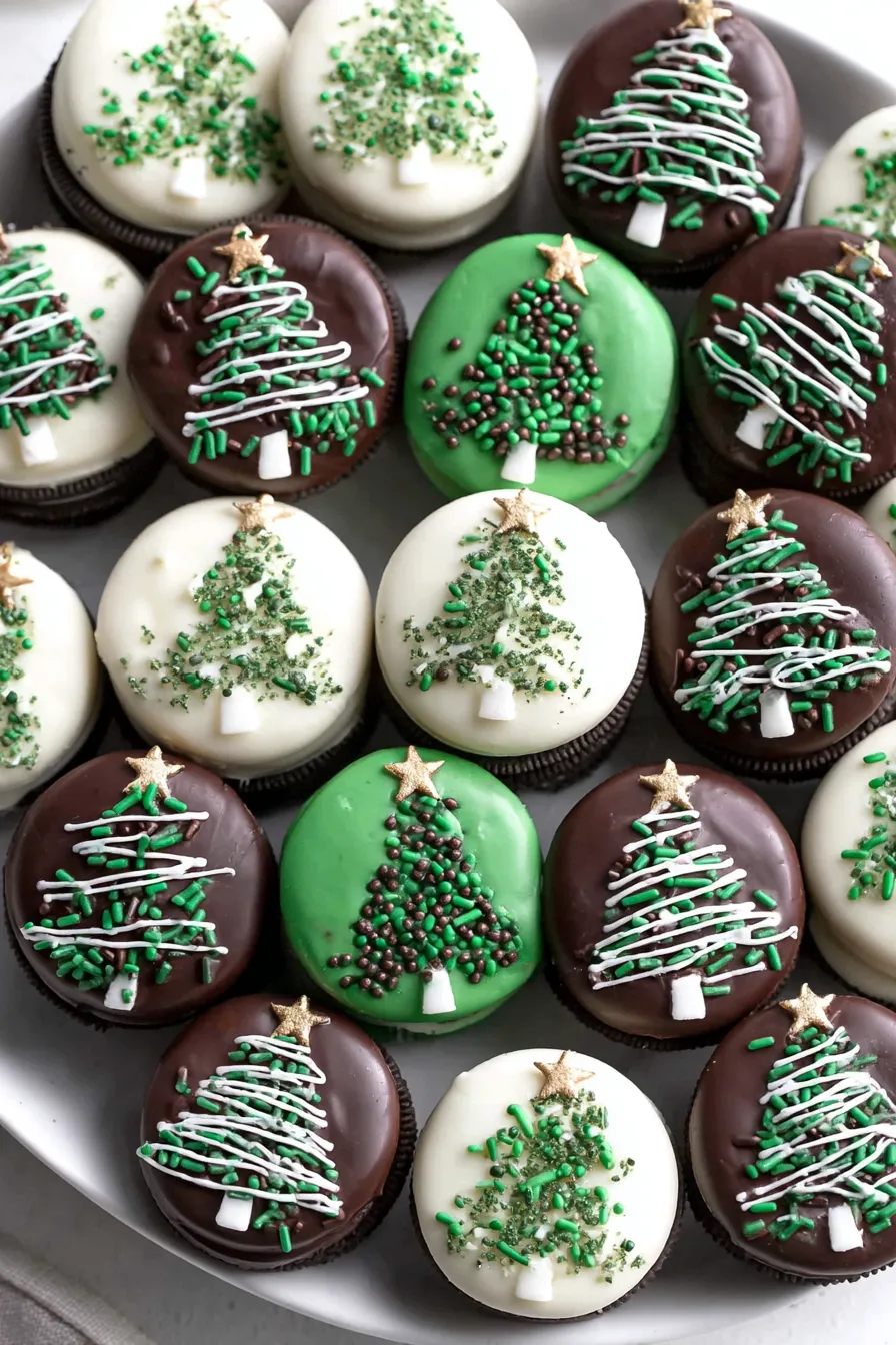 Close up of green piped tree on Oreo