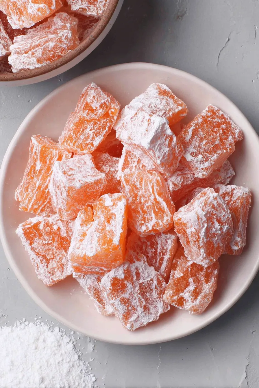 Finished colorful hard candy pieces dusted with sugar