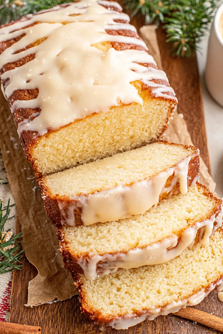 Sliced Vintage Eggnog Bread on a rack