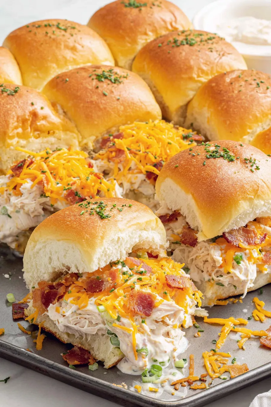 Stack of Crack Chicken Sandwiches on a serving board