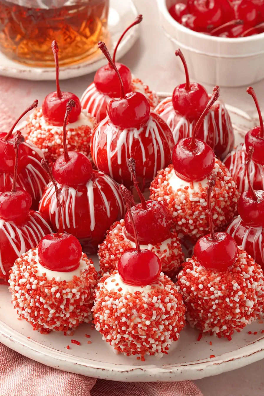 Plate of decorated Fireball Cherry Bombs on parchment