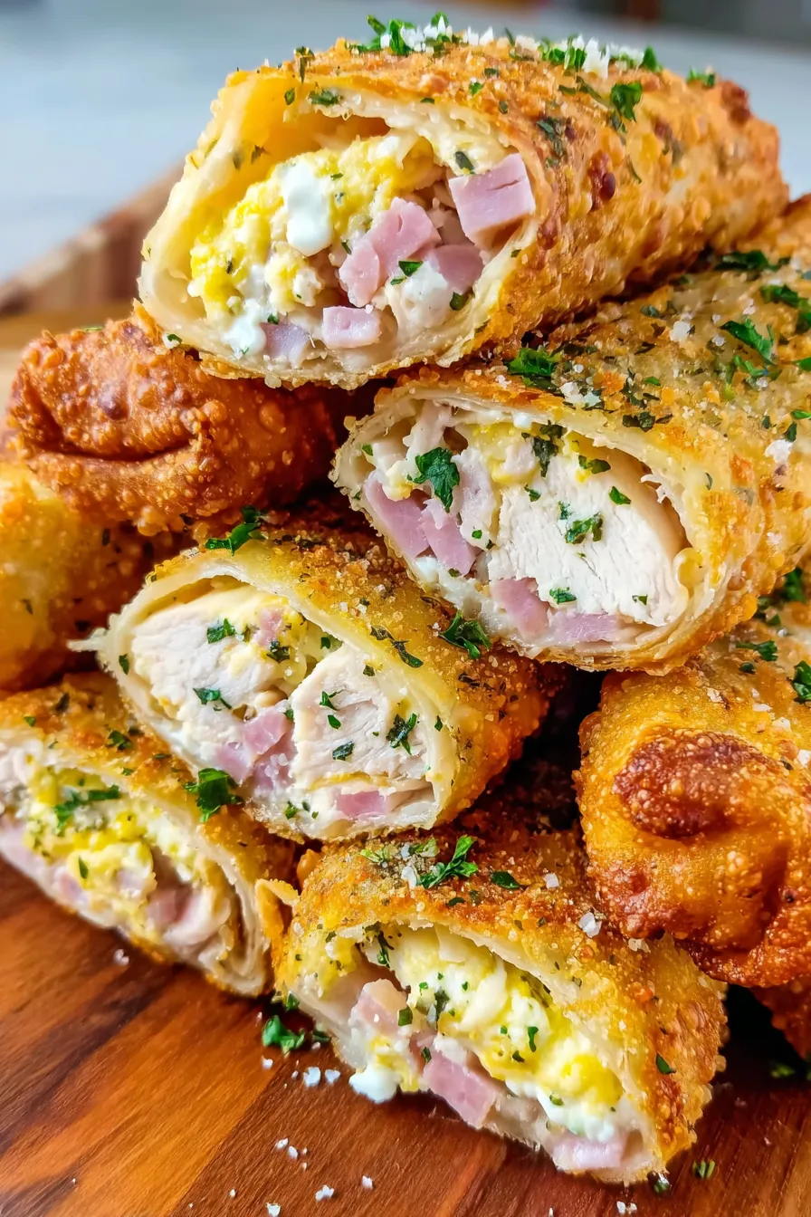 Crispy chicken greggs egg rolls frying golden