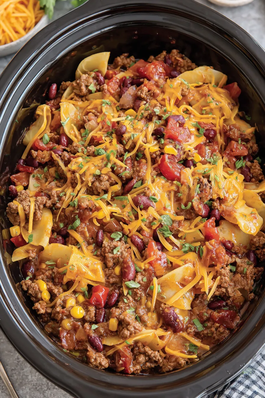 Crockpot Cowboy Casserole in slow cooker