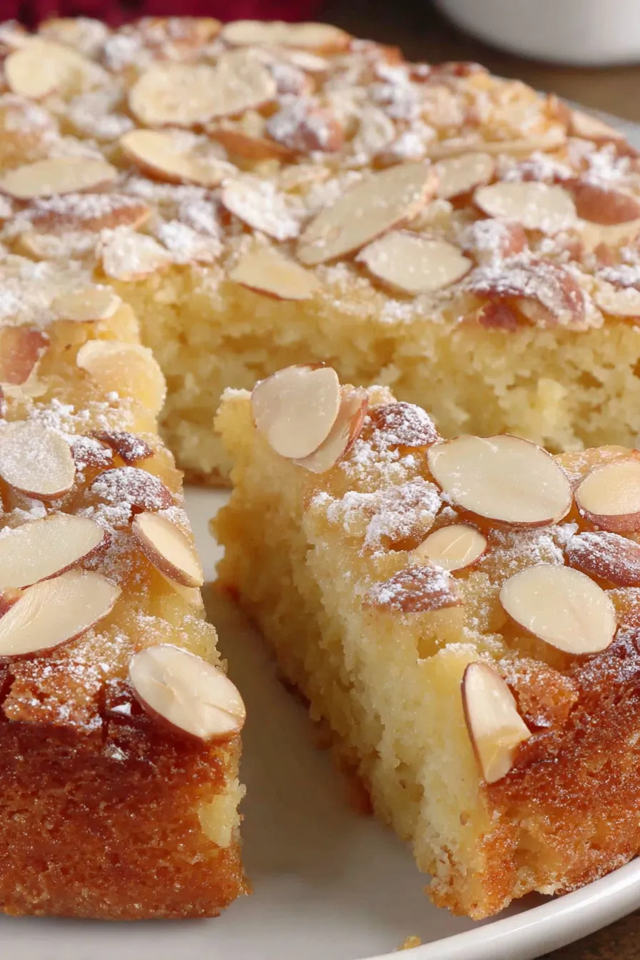Almond cake batter in round pan