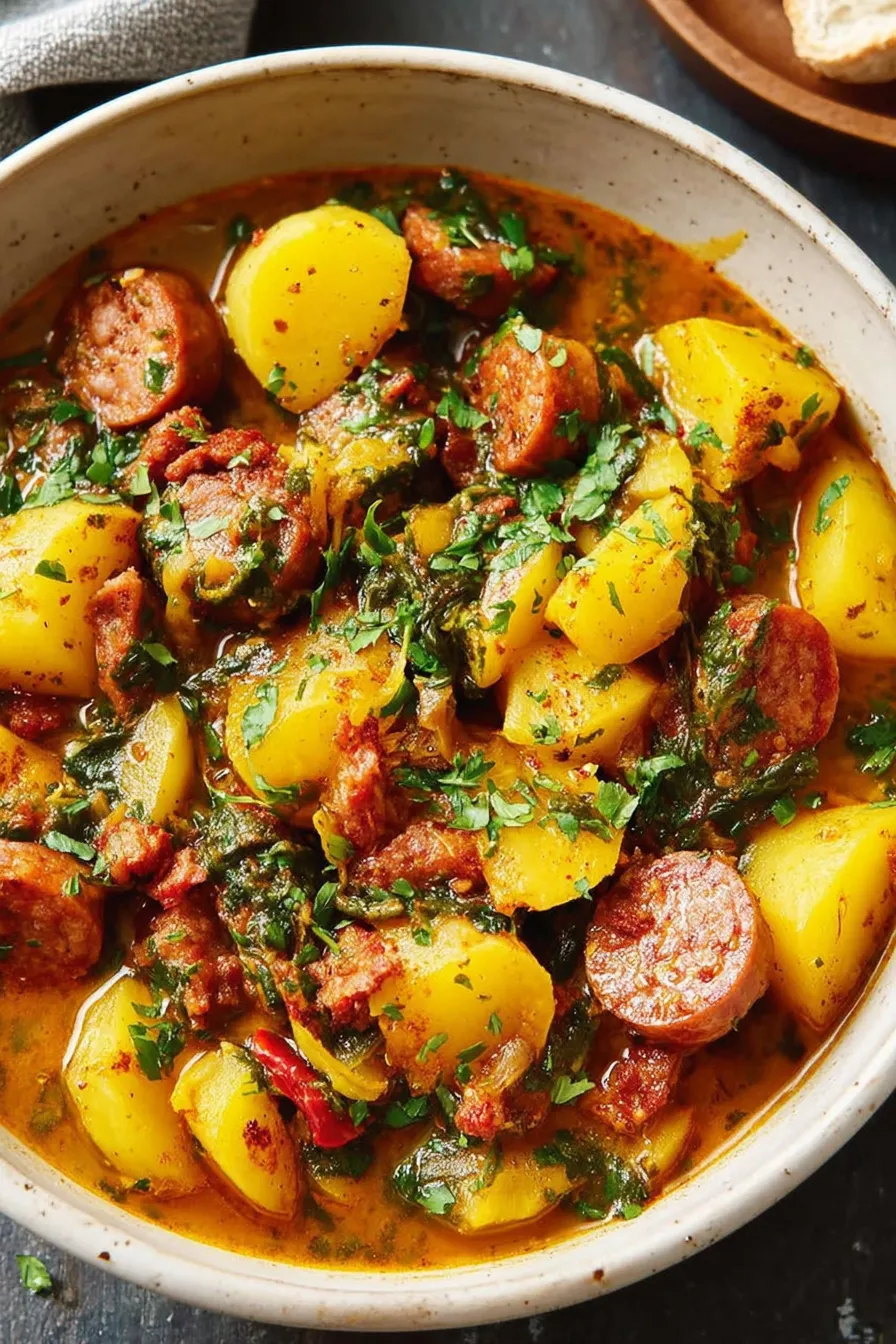 Close-up of chorizo browning in a pot