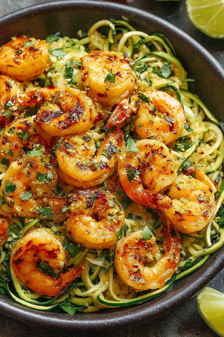 Grilled shrimp on skewers over grill