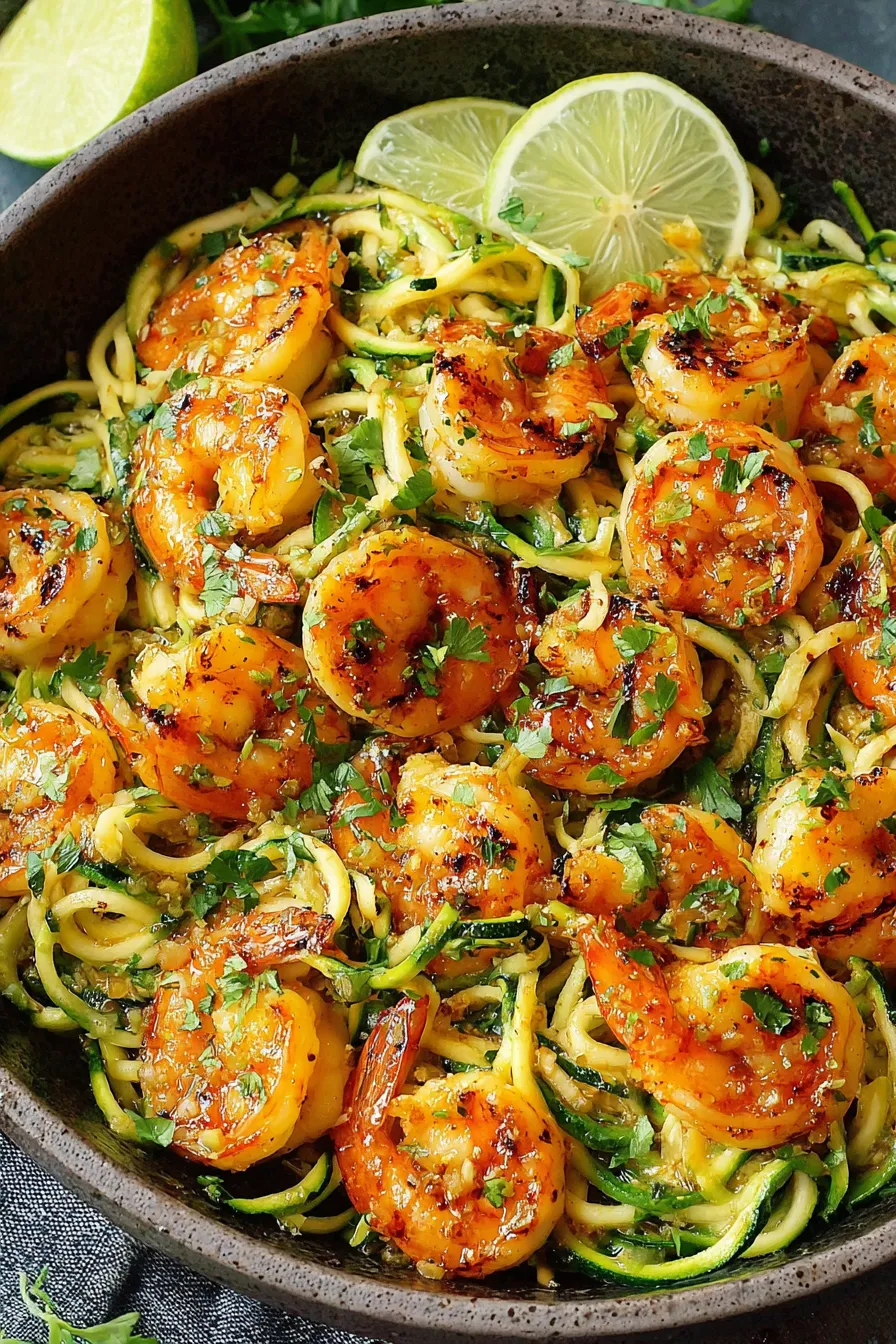 Zucchini noodles tossed with dressing and cilantro