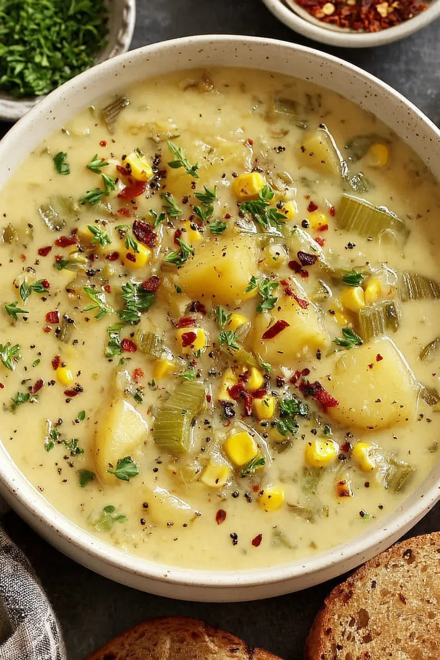 Comforting bowl of creamy potato corn chowder