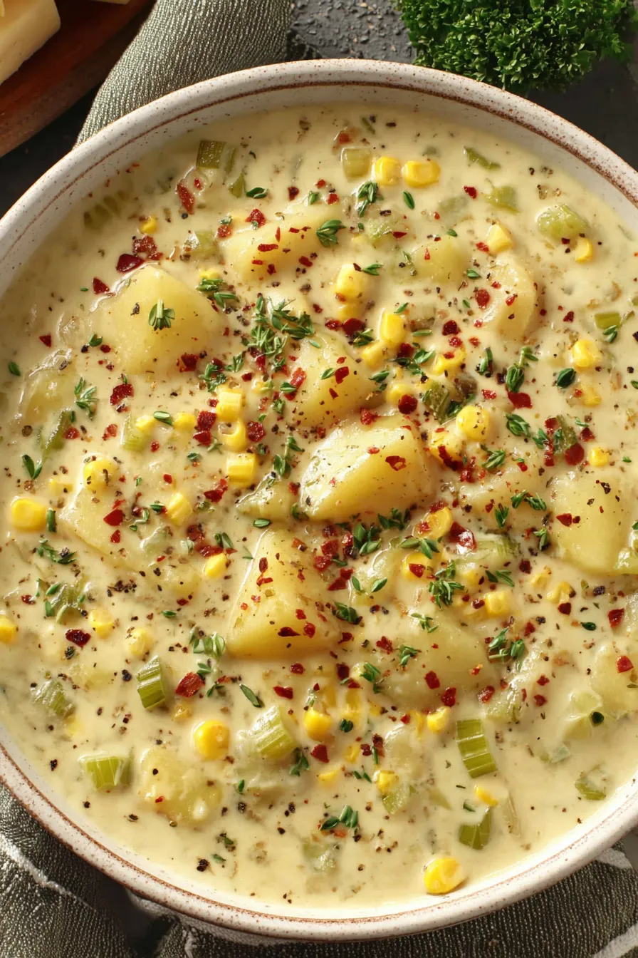 Chowder being ladled into a bowl