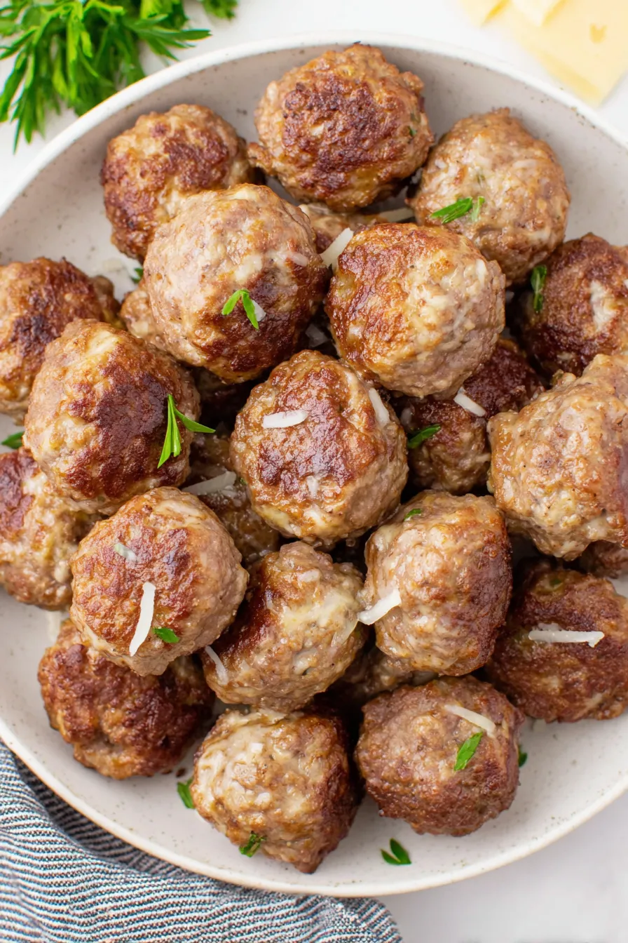 Baked homemade meatballs on parchment