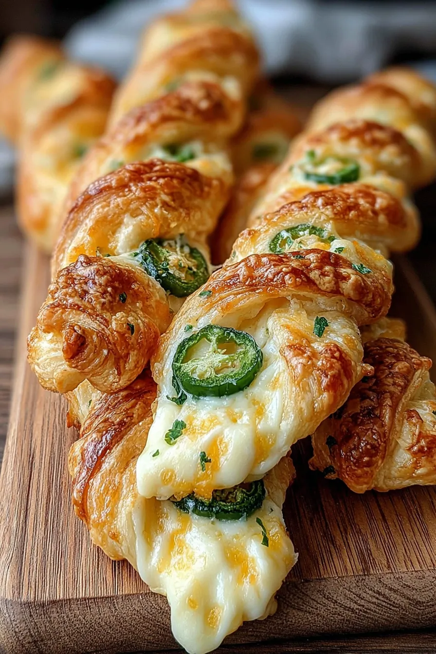 Close-up of a single cheesy jalapeno twist with dipping sauce