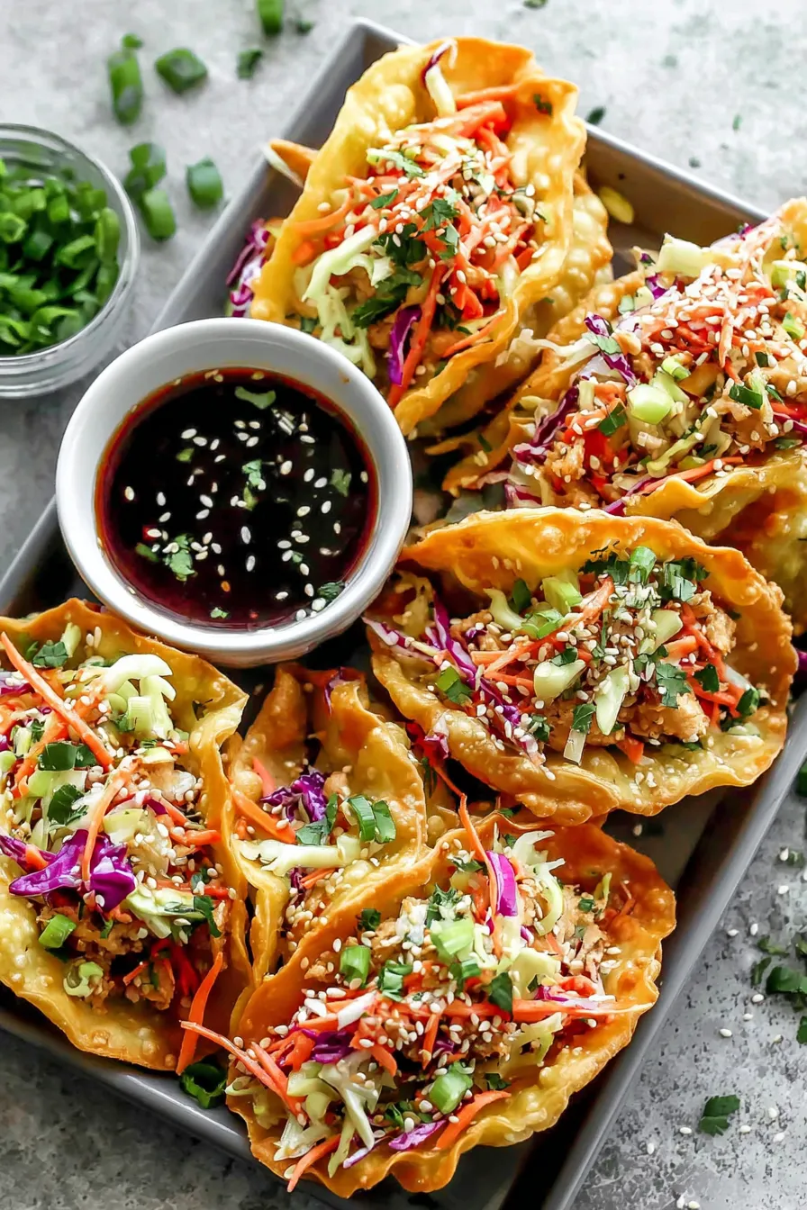 Fresh Asian slaw and toppings for wonton tacos