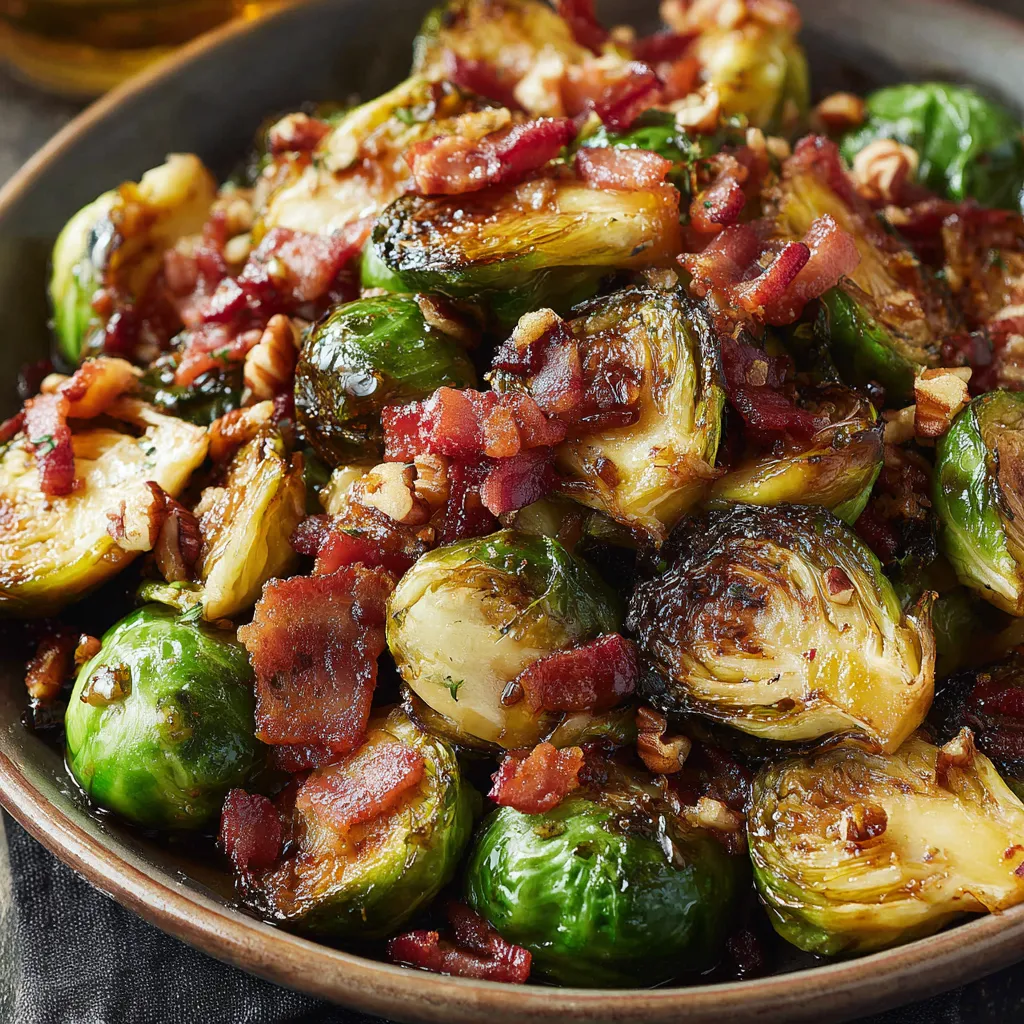 Roasted Brussels sprouts with bacon on sheet pan
