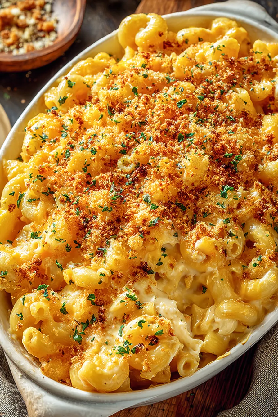 Baked mac and cheese fresh from the oven