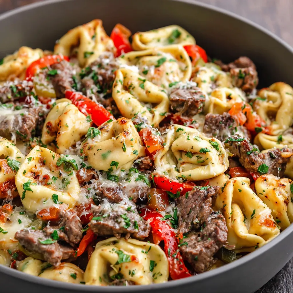 Cheesesteak Tortellini (Slow Cooker Style)