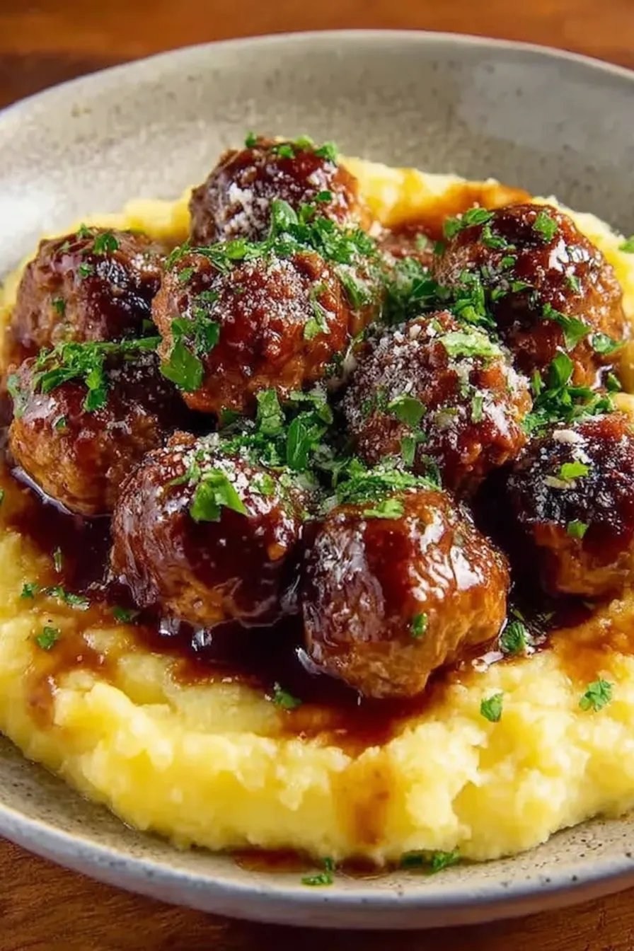 Creamy mashed potatoes with gravy