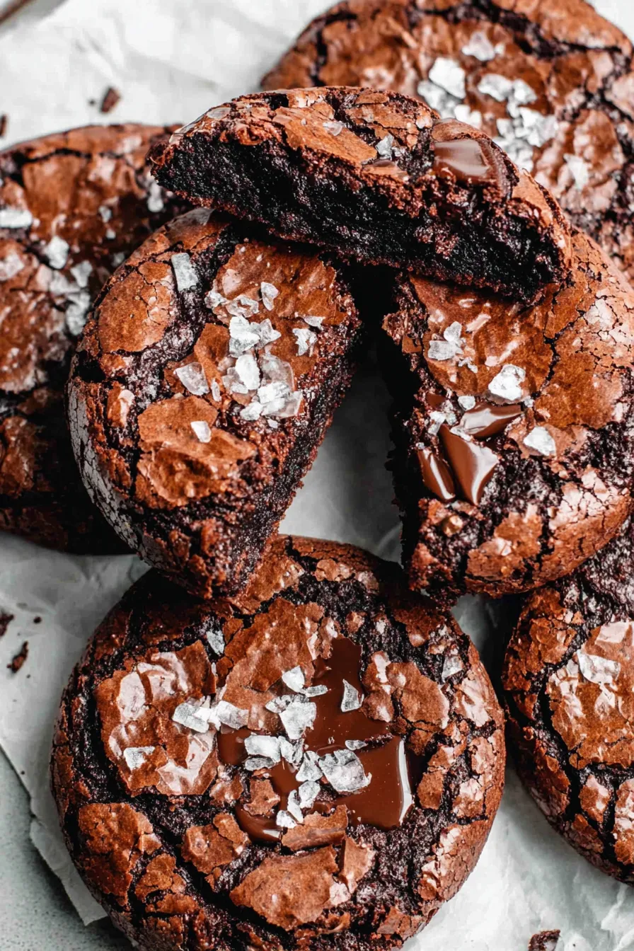 Close-up of a fudgy center and crackly top of a browkie