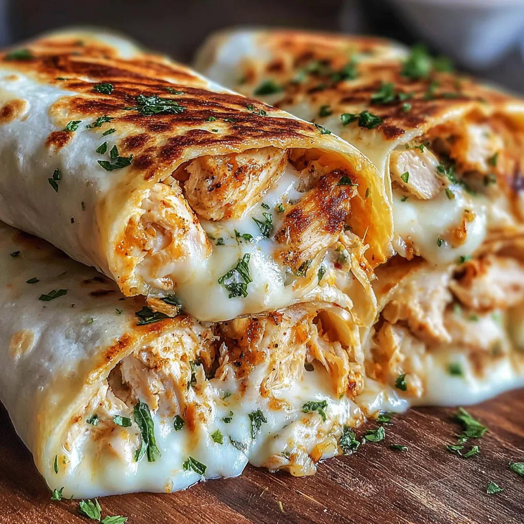 Ooey-Gooey Cheesy Garlic Chicken Wraps