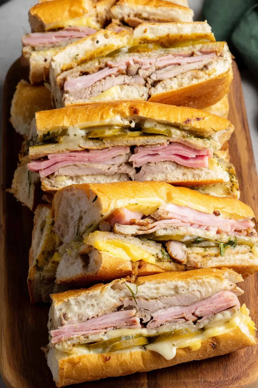 Mojo marinated pork being sliced for Cuban sandwiches
