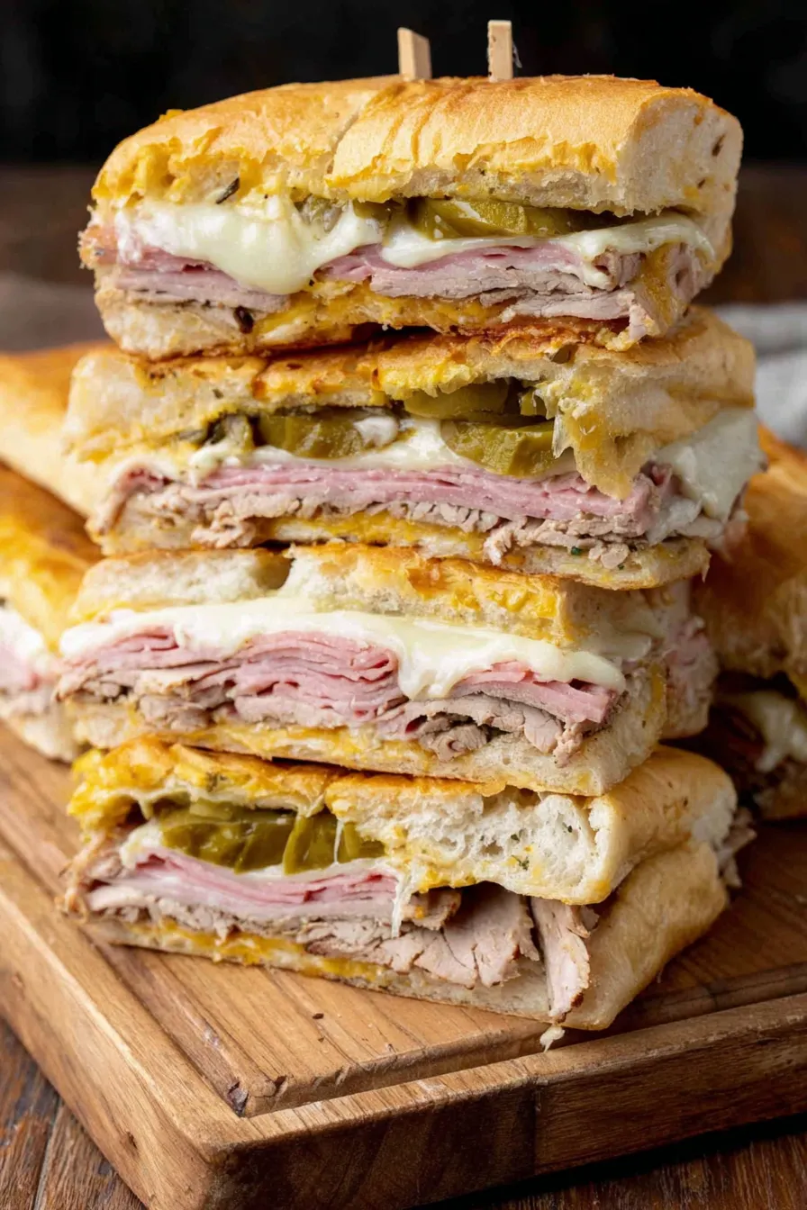 Pressed Cuban sandwich on a cutting board