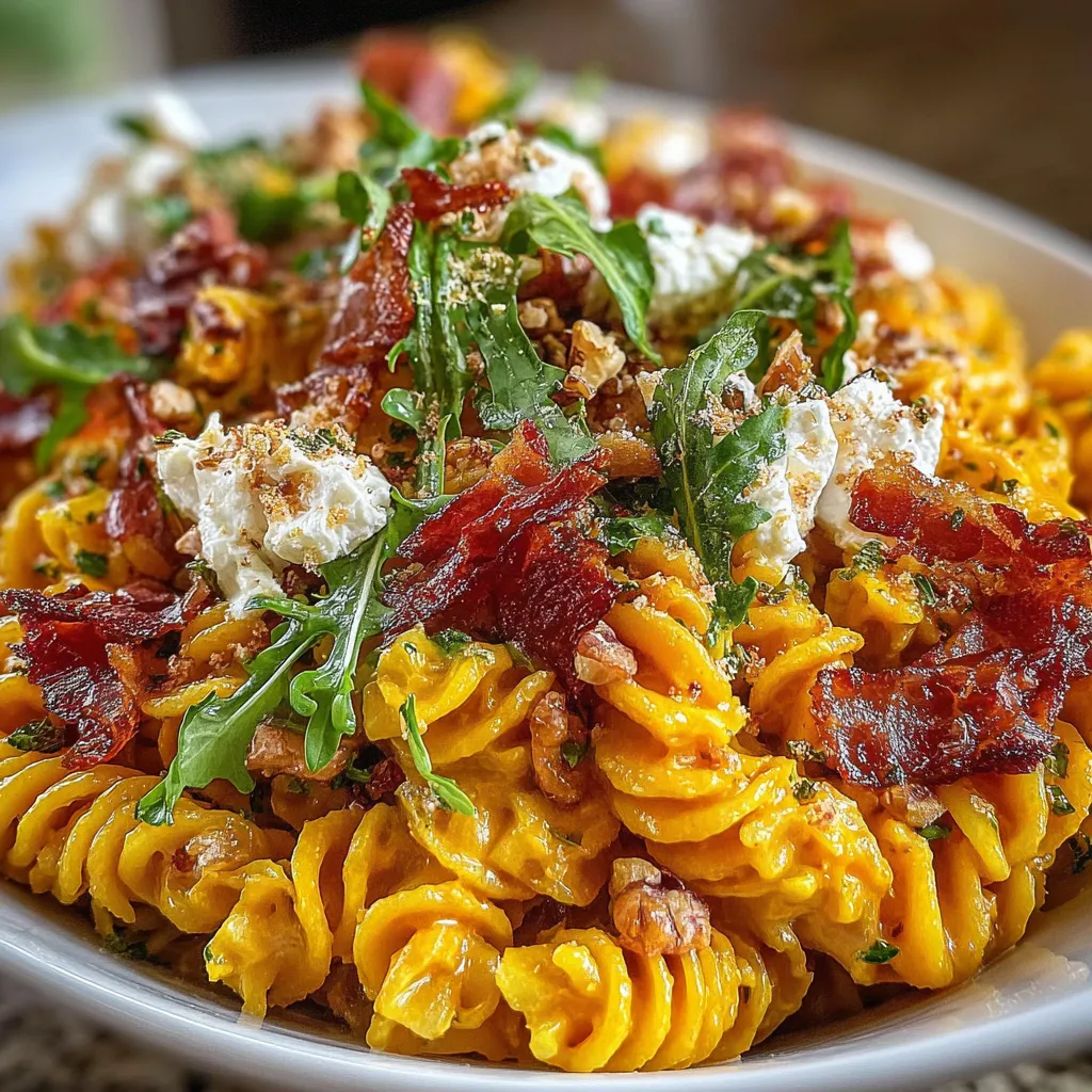 Pumpkin Pasta Salad with Goat Cheese & Crispy Prosciutto