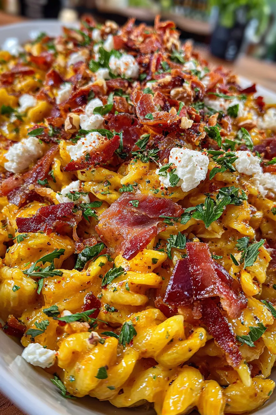 Crispy prosciutto shards over pasta