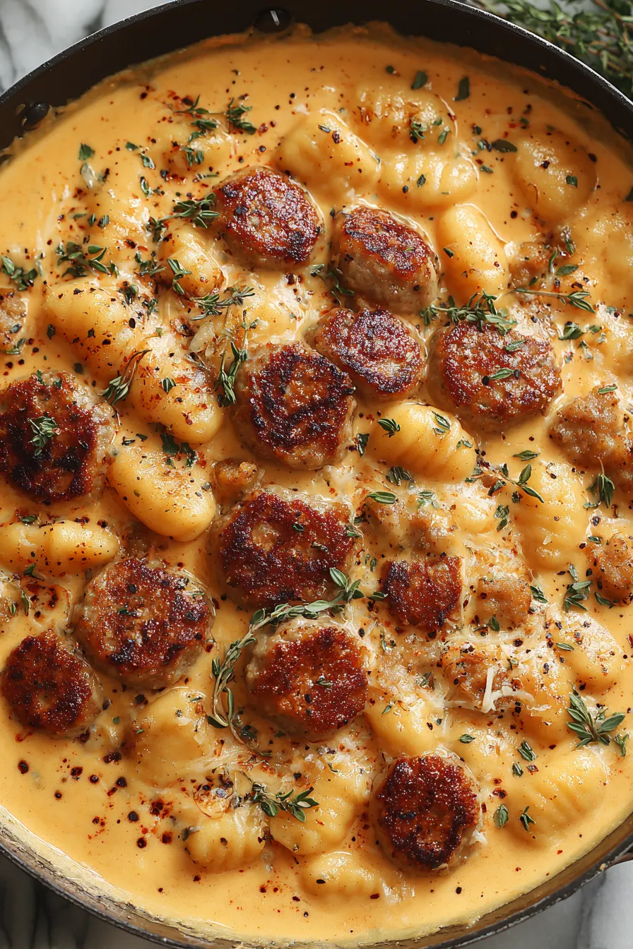 Creamy butternut squash gnocchi skillet with sausage