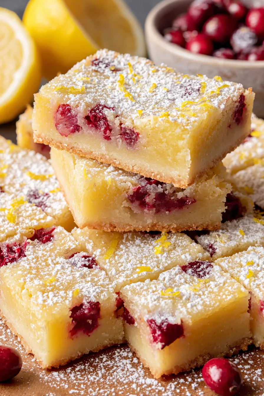 Cranberry lemon bars on a tray