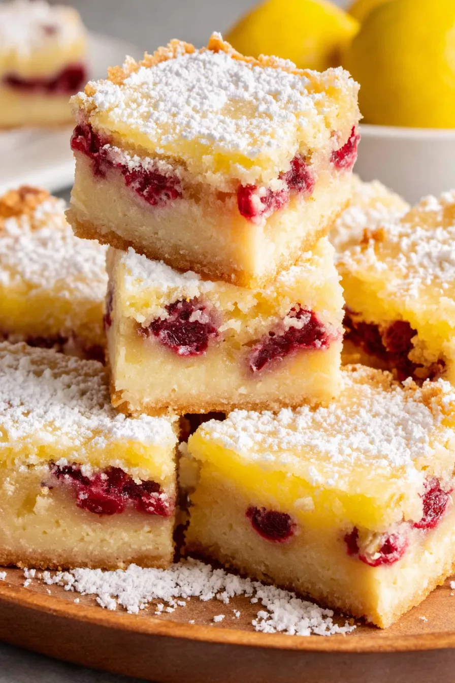 Close-up of a lemon cranberry square