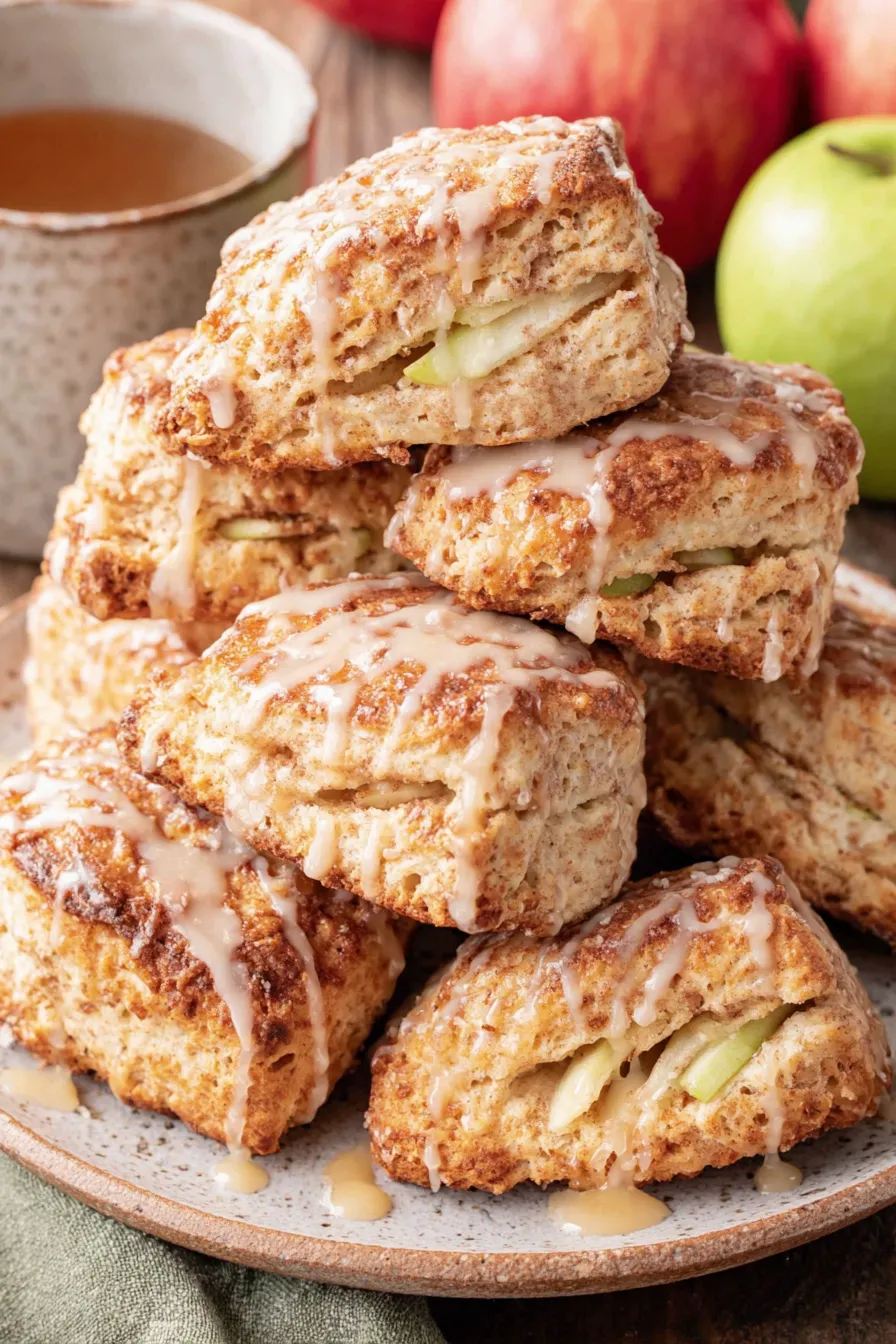 Freshly baked apple scones with maple glaze