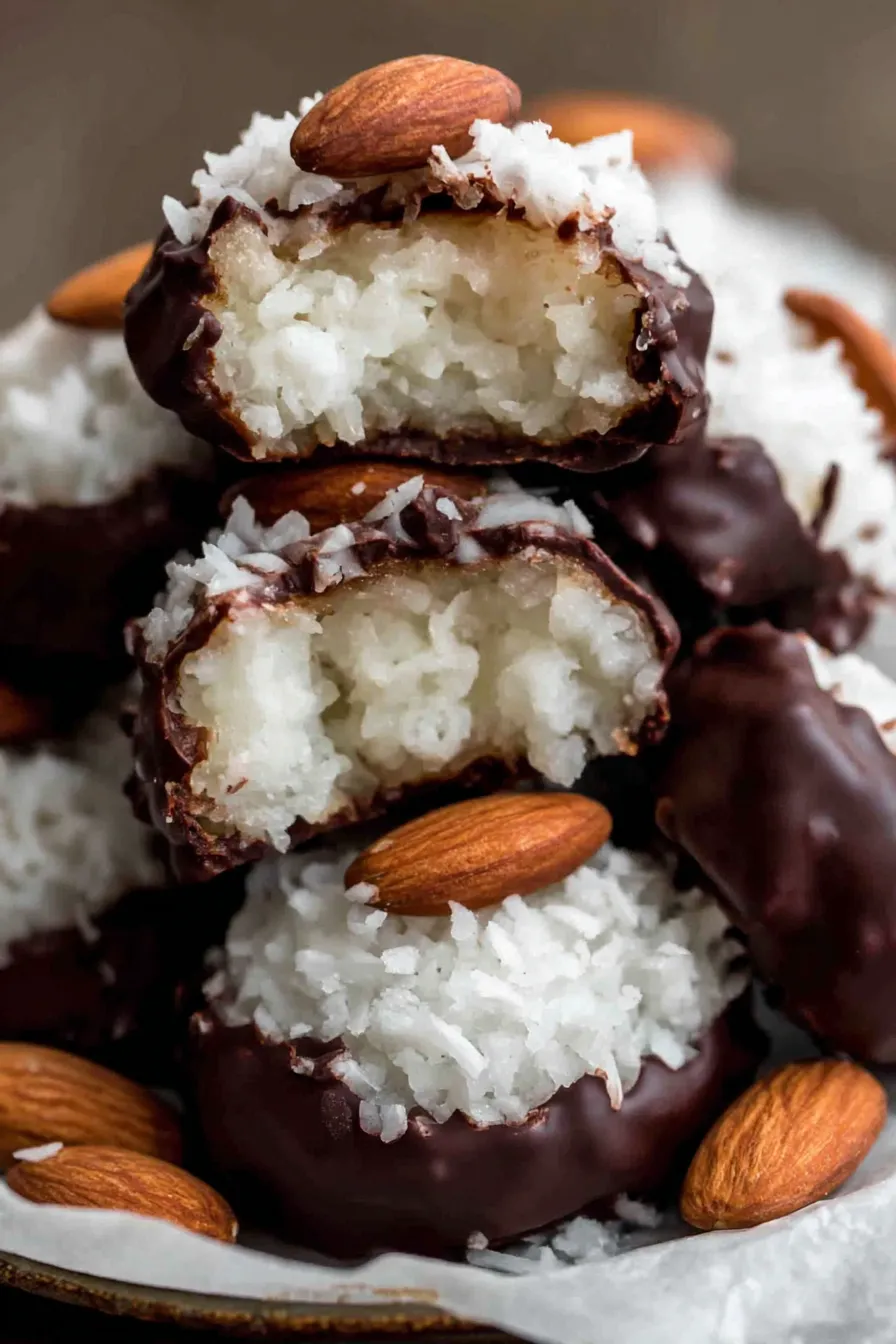 Homemade Almond Joys on parchment
