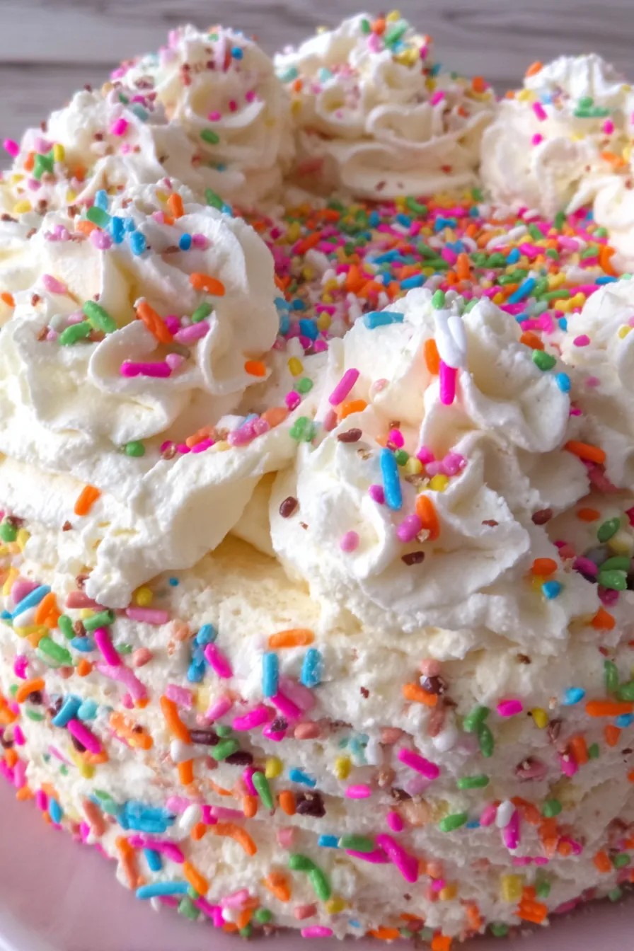 Funfetti icebox cake in springform pan with sprinkles