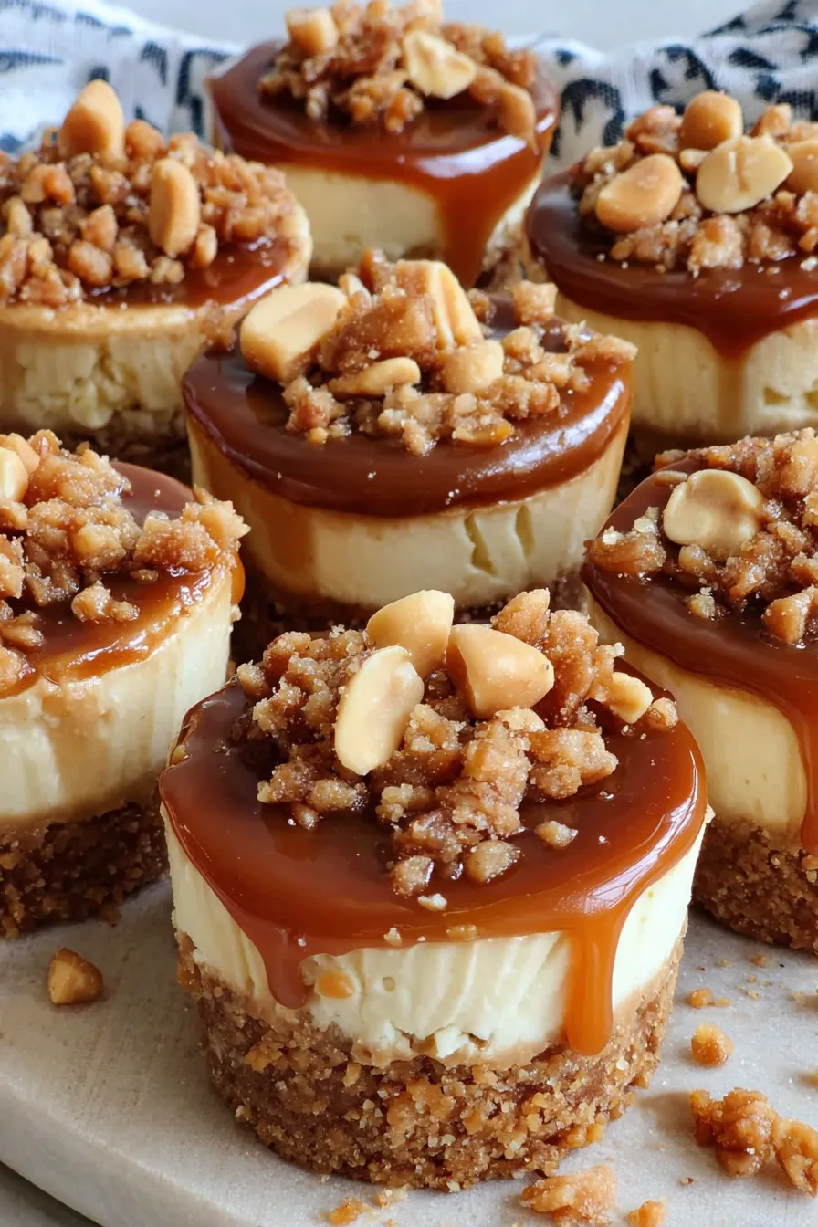 Mini peanut butter caramel cups on a tray