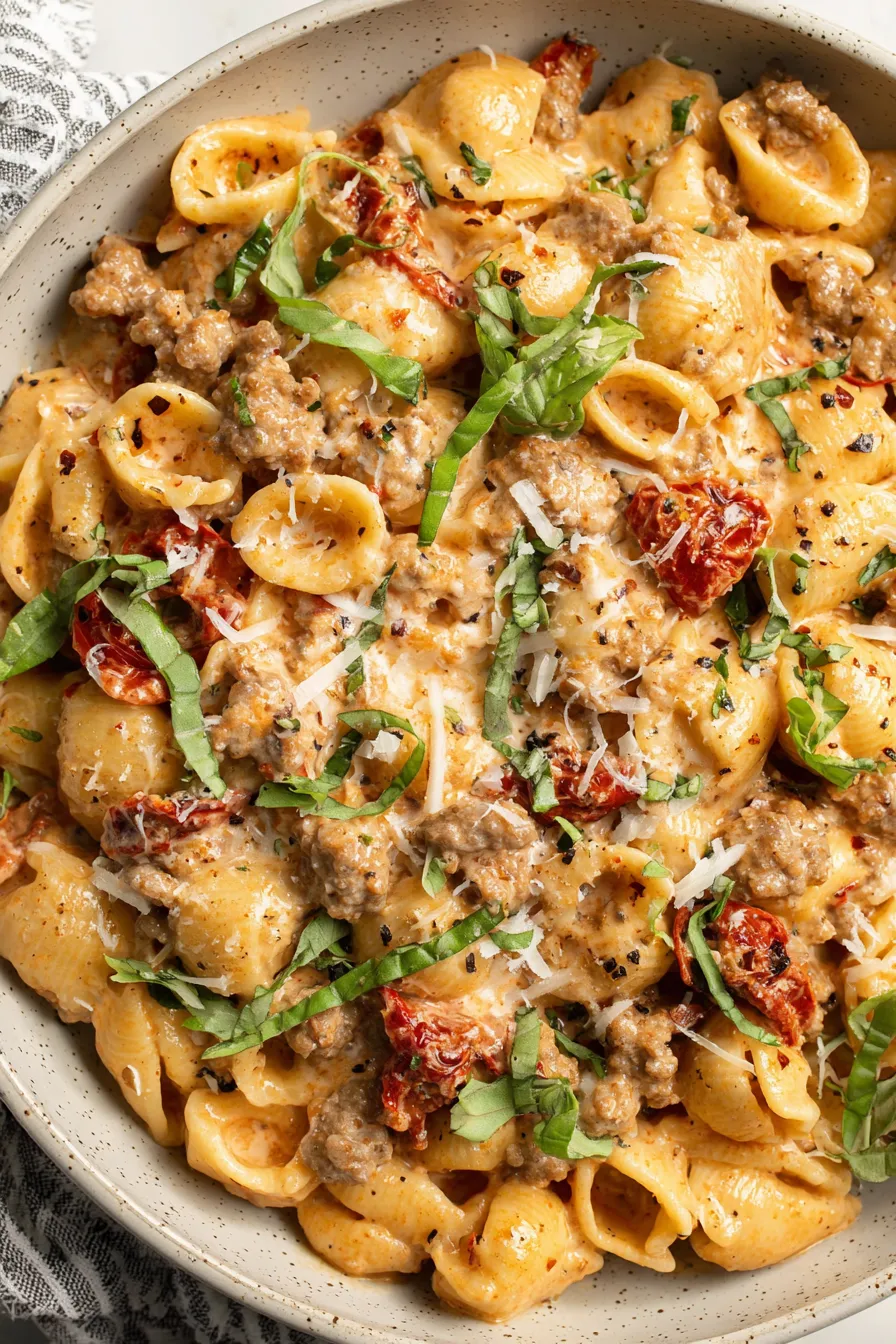 Creamy sauce with sun-dried tomatoes and basil