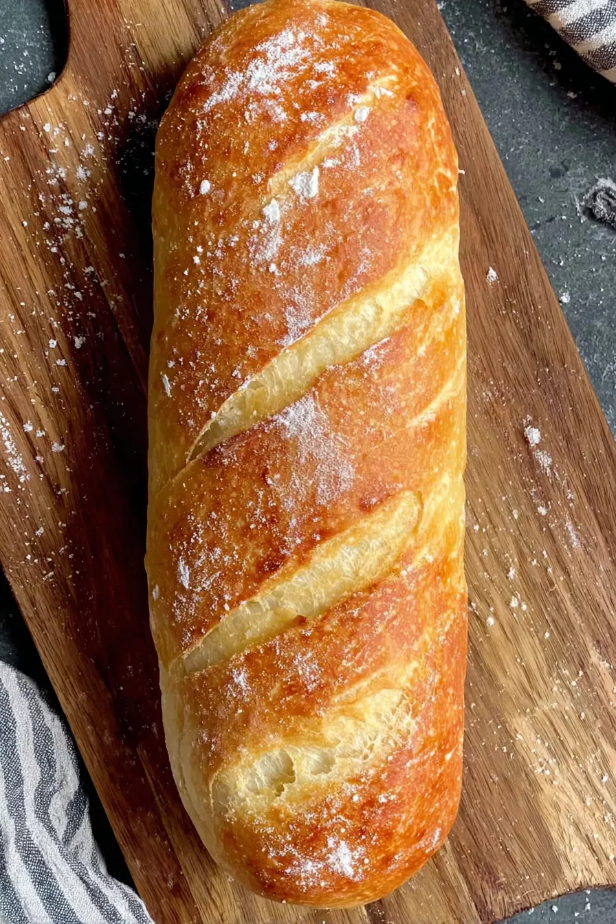 Sliced crusty Italian bread beside olive oil dipping bowl