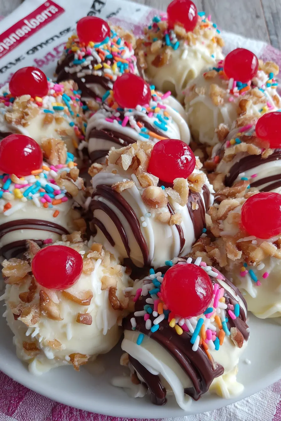 Banana truffles on parchment with sprinkles