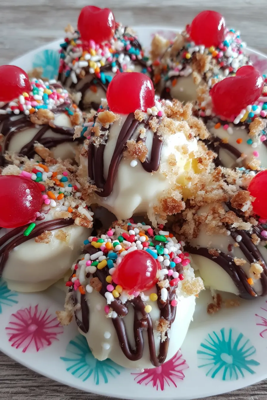 Close up of a single decorated banana truffle