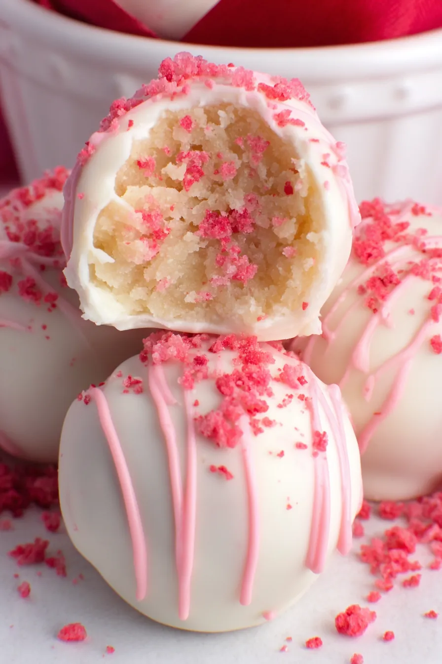Close-up of strawberry powder on truffles