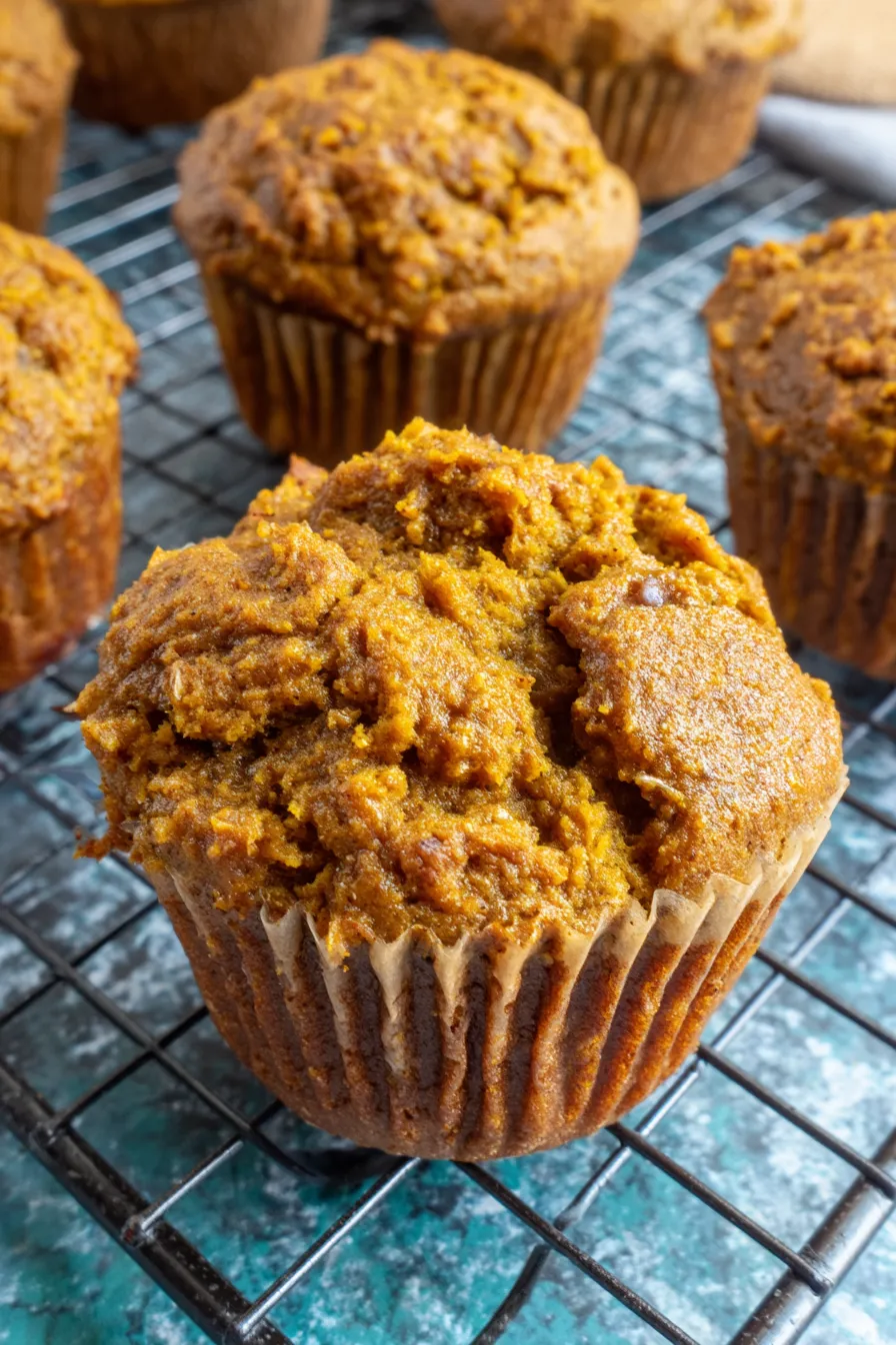 Tray of freshly baked pumpkin muffins, golden and spiced