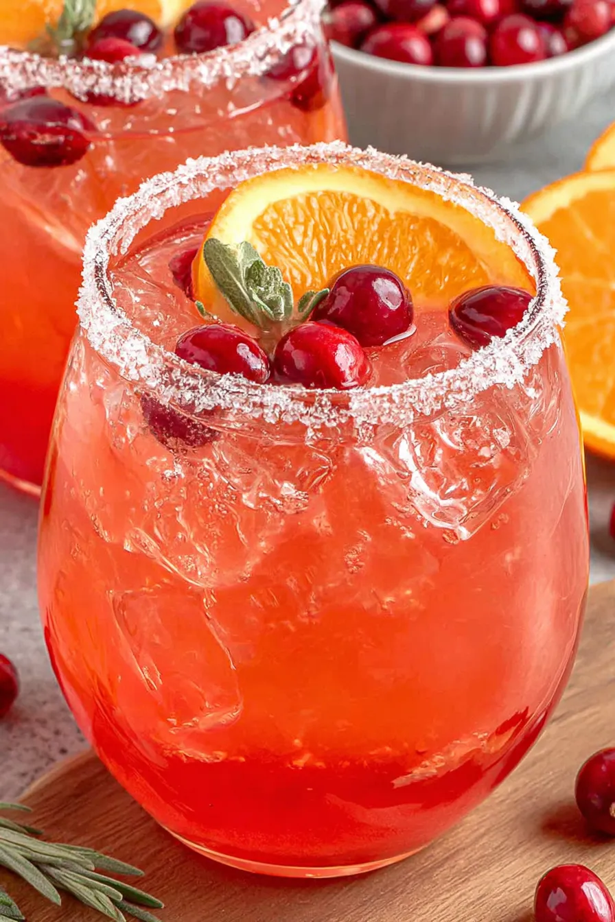 Cranberry Christmas Cocktail in glass with garnish