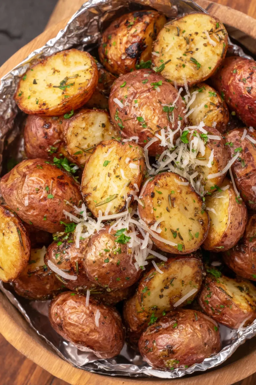 Grilled baby red potatoes in foil packet