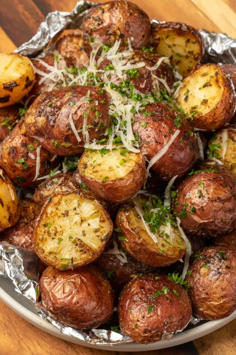 Finished grilled baby potatoes garnished with parsley