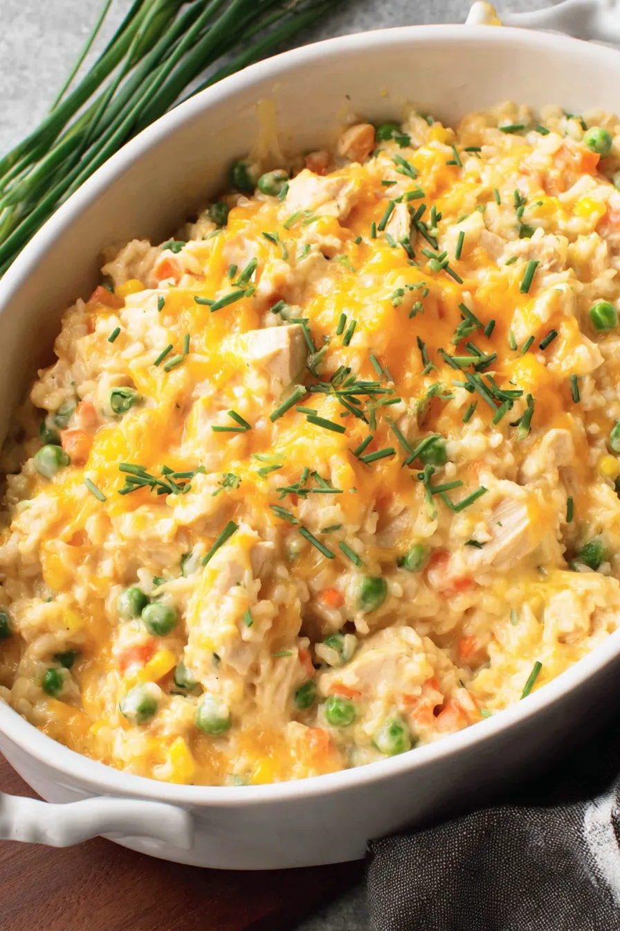 Casserole in baking dish, golden top