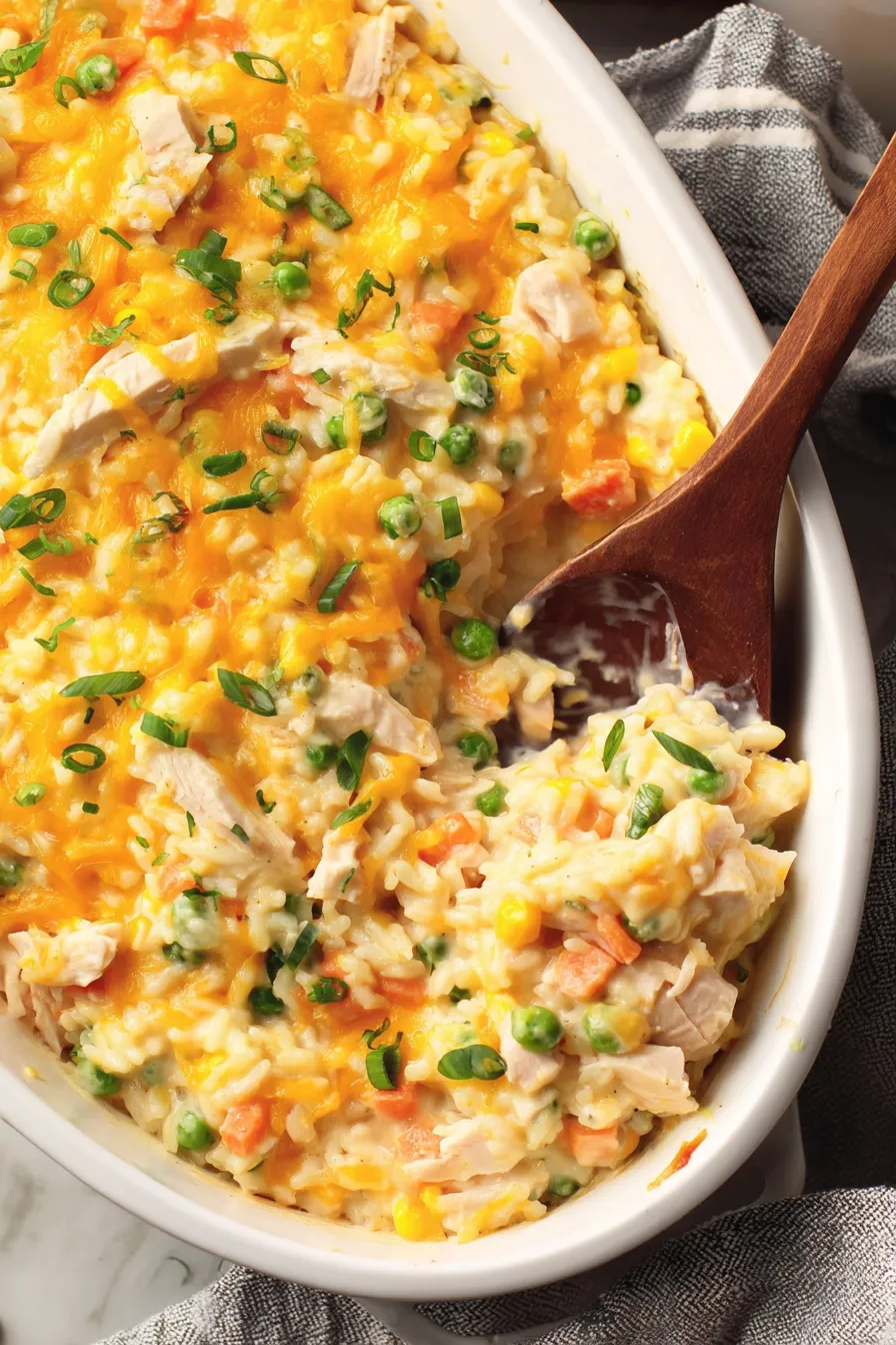 Portion of casserole on plate with garnish