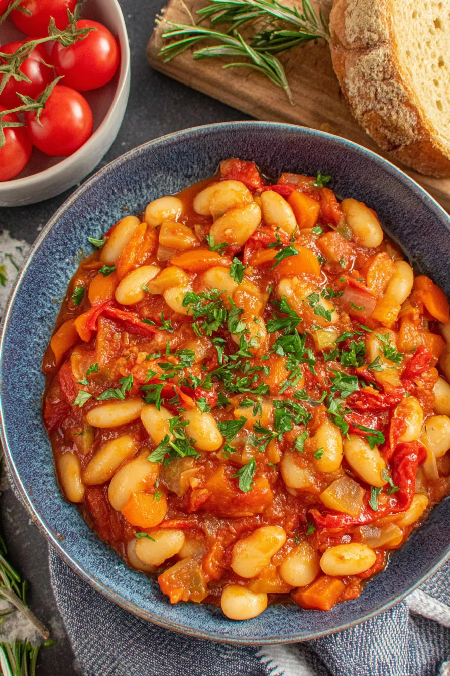 Ingredients for butter bean stew laid out on a counter