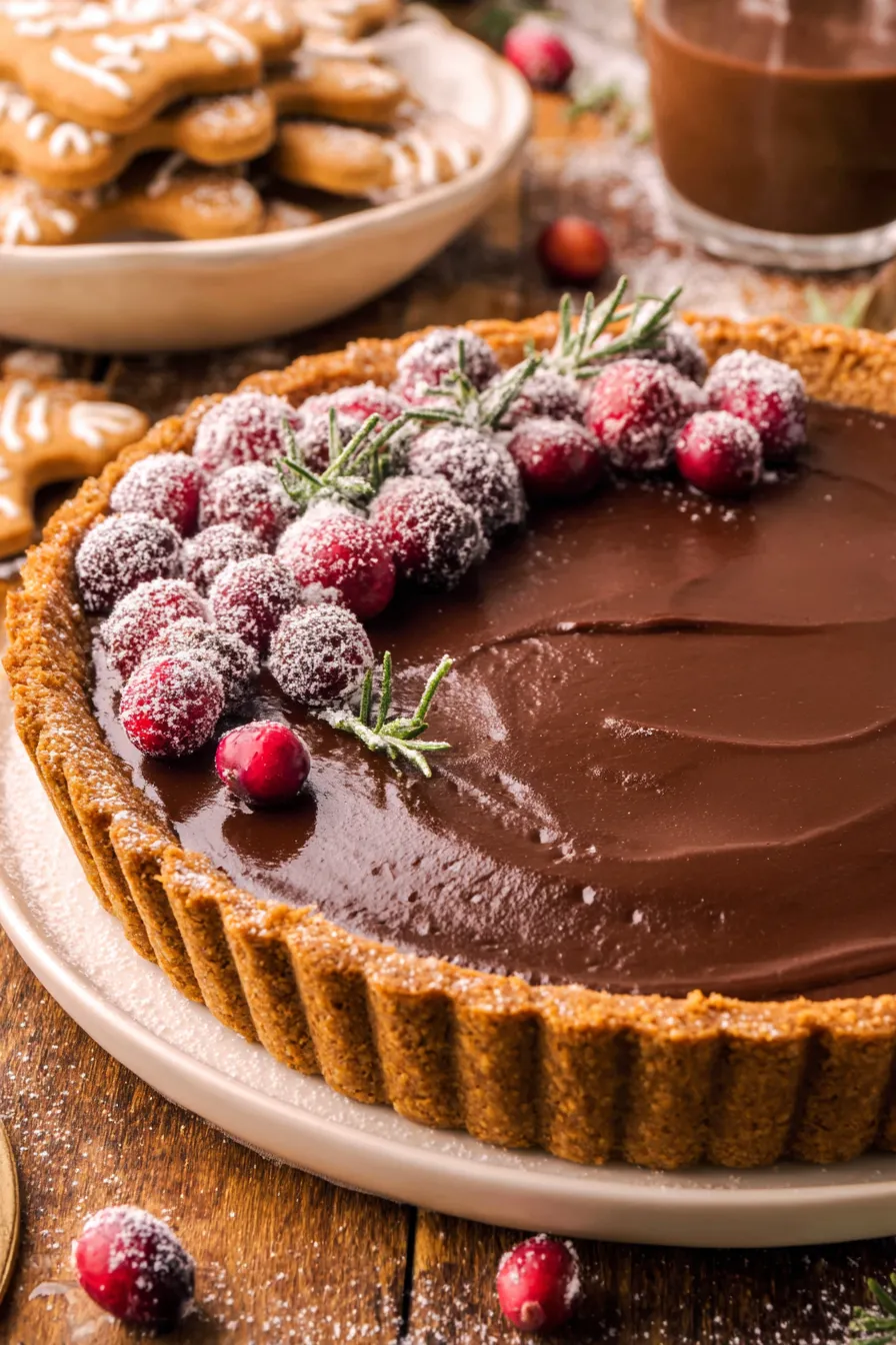 Close-up of ginger chocolate ganache and cookies