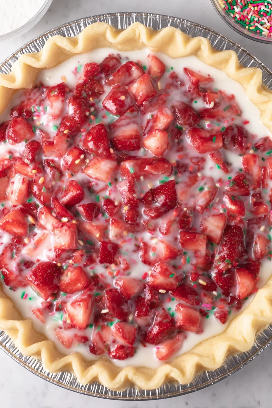 Close-up of glazed Pop Tart Pie slice with sanding sugar